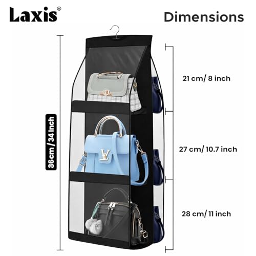 Image of LAXIS 3 Pockets Handbag Organizer for Closet, Purse Organizer Hanging Closet, Bag Organizer Purse Organizer, Handbag Organizer for Wardrobe, Hanging Bag Storage Organizer Holder (Black)