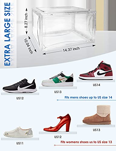 Seloom Clear Acrylic Shoe Box Organizer For Sneakers 3 Pcs,Stackable Plastic Shoe Storage Boxes With Magnetic Side Open Door,Extra Large Shoe Containers Sneaker Display Case Transparent For Shoes #TOP5
