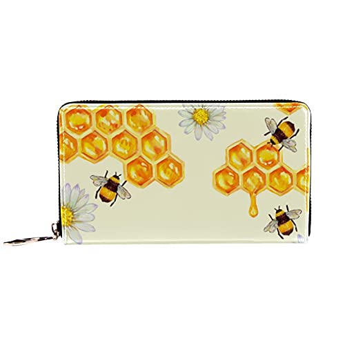 Damen-Geldbörse mit Reißverschluss, handbemaltes Wabenmuster mit Bienen-Motiv, Reise-Geldbörse aus Leder, Clutch, Kartenhalter, Organizer, Handgelenke, Geldbörsen Cover