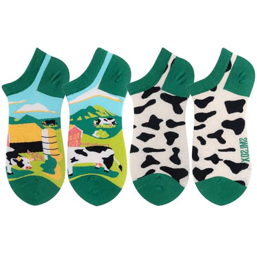 Image of 2 Pairs Funny Cartoon Animal Print Cotton Ankle Socks for Women Teens