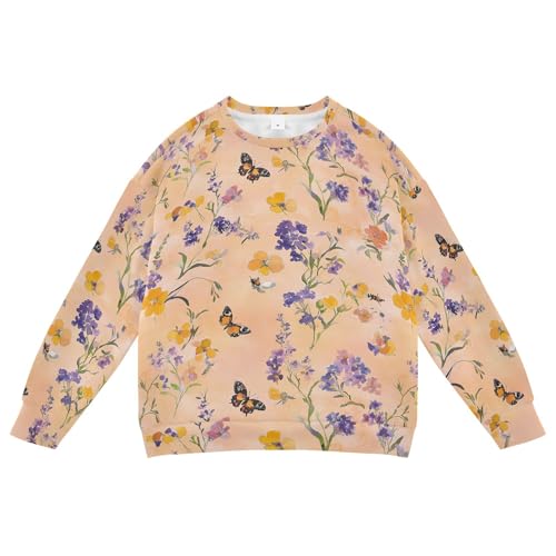 JUNZAN Flowers Lavender Butterflies Little Kids Hoodie Sweatshirt Long Sleeve Sweatshirts for Boys Camping 4T