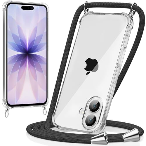 caslord Handyband kompatibel mit iPhone 17 Necklace Hülle mit Bands Handyhülle für zum Umhängen Transparent Case mit Handykordel Stoßfeste Schutzhülle zum Umhängen Kordel Schwarz