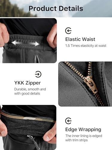 Image of FREE SOLDIER Men's Fleece Lined Outdoor Cargo Hiking Pants Water Repellent Softshell Snow Ski Pants with Zipper Pockets