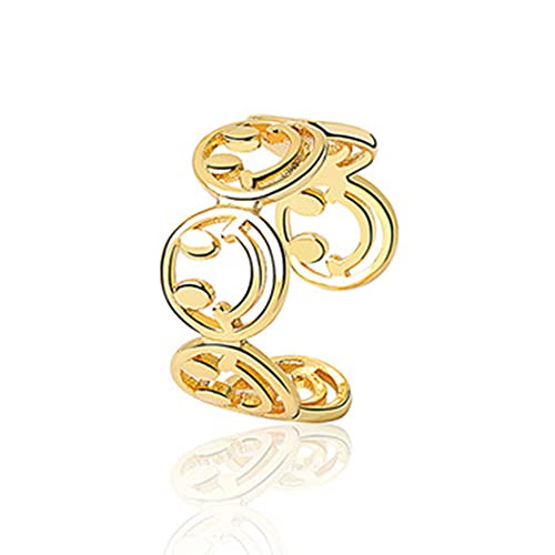 Graeen Smiley Face Rings Cute Smile Ring Smiling Face Ring Band Statement Ring Y2k Style Ring Open Adjustable Rings Jewelry for Women and Girls(Gold)