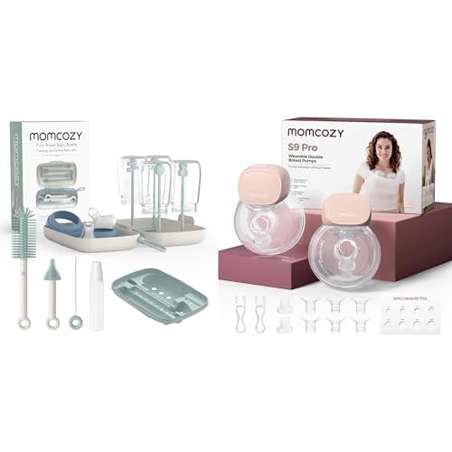 Momcozy S9 Pro Aktualisierte Milchpumpe Elektrisch Tragbar, Freihändige Milchpumpe & Momcozy Flaschenbürsten-Set - Babyflaschen-Reinigungsset mit Silikonbürste