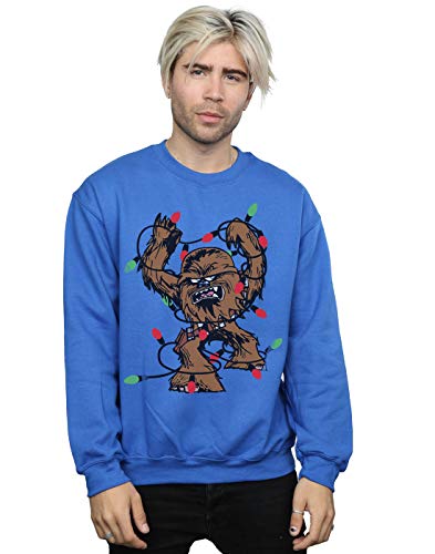 Star Wars Men's Chewbacca Christmas Fairy Lights Sweatshirt Medium Royal Blue