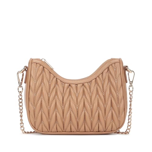 Image of Fastrack QuiltCrush Sling | Faux-Leather Women's Sling Bag| Detachable Chain Strap, Gold Hardware, Internal Pockets & Zipper Closure