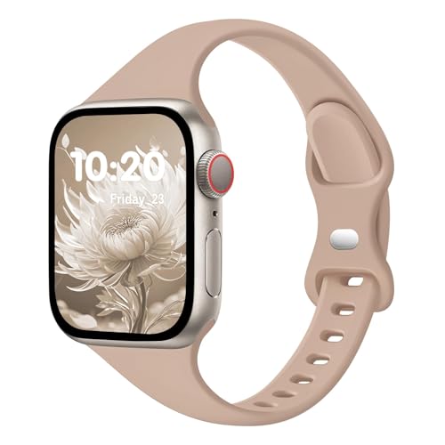 Image of Slim Band Compatible with Apple Watch Bands 38mm 40mm 41mm 42mm 44mm 45mm 46mm 49mm for Women Men,Soft Thin Narrow Silicone Sport Strap Wristbands for iWatch Series 11 10 9 8 7 6 5 4 3 2 1 SE Ultra MilkTea
