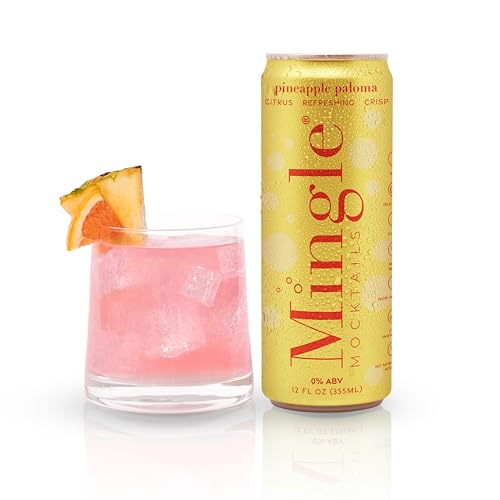 Mingle Mocktails Pineapple Paloma, Non Alcoholic Drinks, Alcohol Alternative Pre-Mixed Drinks Made with Real Juice, Canned Mocktails or Cocktail Drink Mixer, Gluten Free, Vegan, 24 Pack 12 fl oz Cans