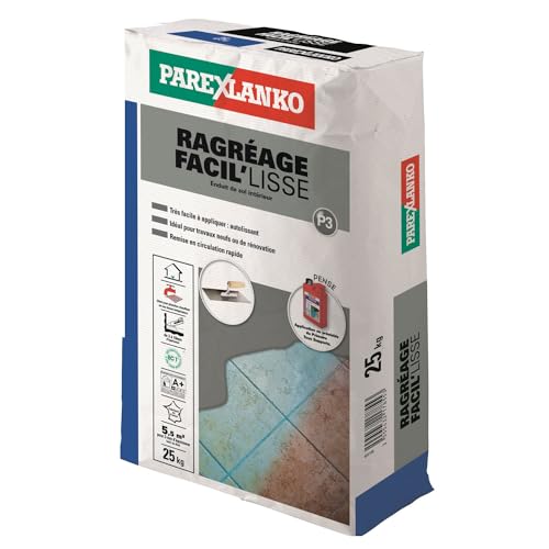 Parexlanko - Mortier de sol - Ragréage Facil'Lisse - Blanc - Préparation des sols en intérieur avant la pose de revêtements minces - Autolissant - 25kg
