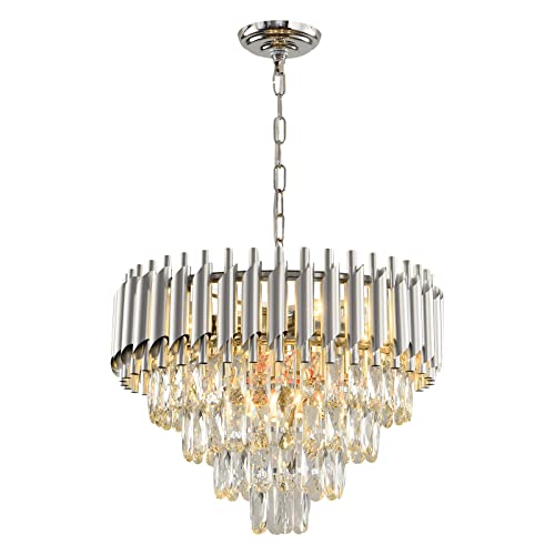 Modern Crystal Chandelier Lighting 7 Lights Chrome Round Pendant Light Fixture For Dining Room Chandeliers Living Room Bedroom Foyer Hallwayentryway Contemporary Hanging Ceiling Light W20In #TOP21