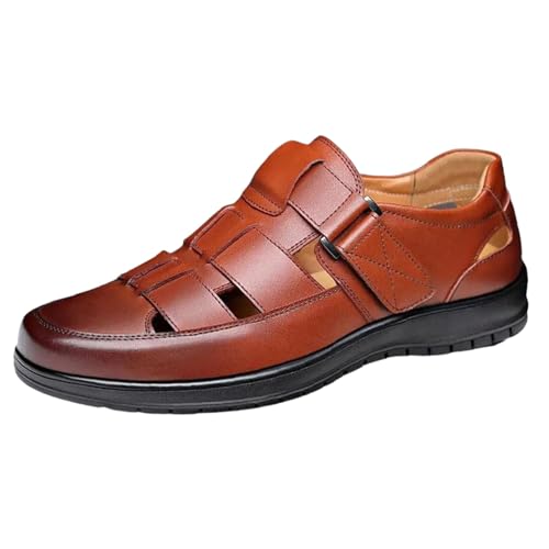 Men's Summer Working Business Leather Sandals Wide Width Slip On Walking Sandals Fisherman Dress Synthetic Office Breathable Oxfords