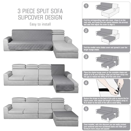 Image of TAOCOCO Waterproof Sectional Couch Covers L Shaped Sofa Covers Chaise Lounge Cover 3pcs Reversible Sofa Covers for Sectional Sofa Pet Kids Furniture Protector with Elastic Straps(Large, Gray)