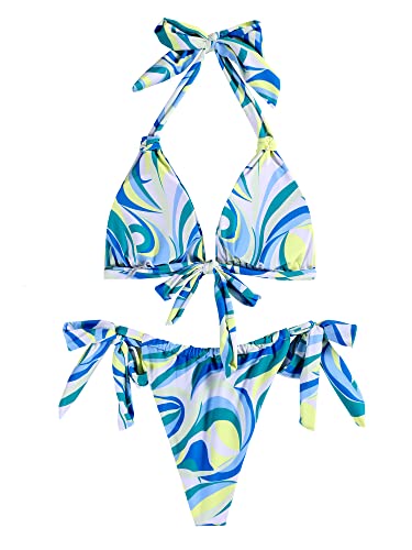 Zaful Women's Halter Bikini Multi Colored Swimsuits Two Piece Bathing Suits Brazilian Padded Top Green S #TOP4