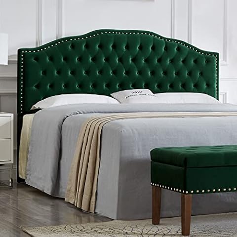 24KF Upholstered Button Tufted King Headboard with Nailhead Trim, Soft Velvet Fabric Headboard King/CA King WM-6031-K-JADE Cover