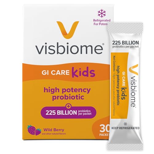 Visbiome® GI Care Kids - High Potency Probiotic for IBS & UC Symptoms - Wild Berry Flavor, No Dyes- 225 Billion CFU Live Probiotics for Children, Cold Chain Shipping, 30 Packets