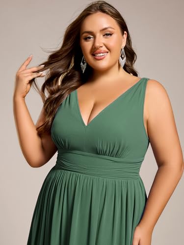 Image of Ever-Pretty V Neck Sleeveless Pleated Chiffon Maxi Plus Size Formal Dress for Women Bridesmaid Dresses 09016-DA