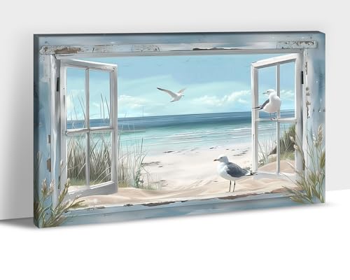 Beach Wall Art, Blue Ocean Canvas Wall Decor, Beach Theme