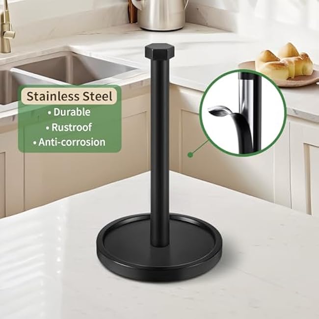 Paper Towel Holder, Black Kitchen Towels Holder, Stainless Steel Countertop Paper Towel Holders, Steady Paper Holder Countertop with Solid Weighted Base Non-Slip Protect The countertop