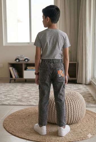 Image of Boys Cargo Pants, Kids Cargo Jeans with Pockets, Adjustable Waist, Stretch Denim Casual Pants for Boys
