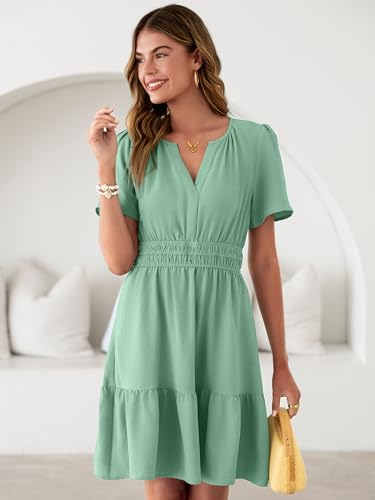 Image of Simplee Womens Casual Summer Dresses 2026 V Neck Short Sleeve Empire Waist Flowy A Line Ruffle Tiered Mini Sundress