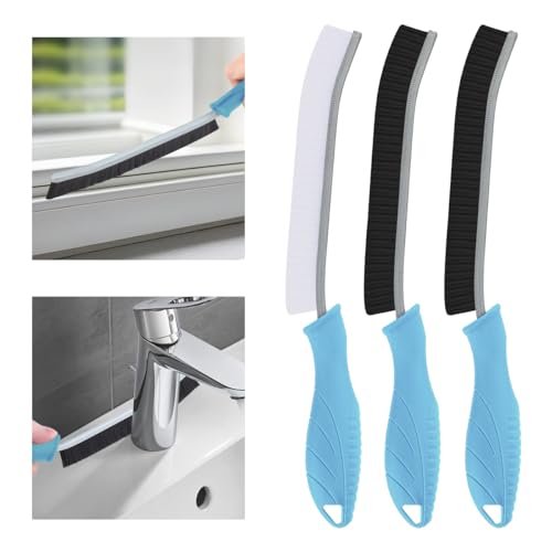 Image of TQRR Hard Bristle Crevice Cleaning Brush-Thin Gap Scrub Brush, Small Cleaning Brush, Grout Brush, Kitchen Brush, Cleaning Tools for Toilet, Bathroom, Sink, Home, Household, Window (3, Light Blue)