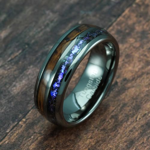 100S JEWELRY Whiskey Barrel Nebula Orion Galaxy Inlaid Gunmetal Tungsten Rings For Men Wedding Band Size 6-162
