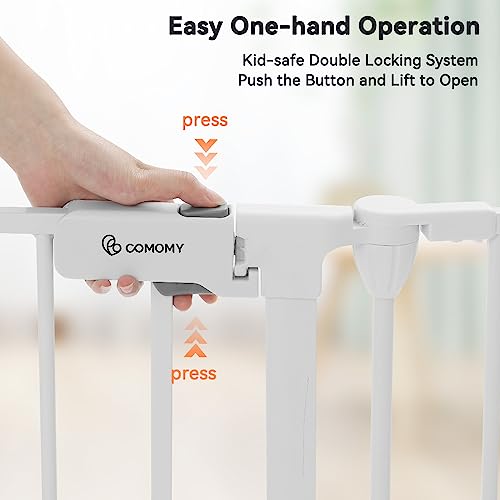 COMOMY 380cm Extra Wide Baby Gate, Dog Gates for Stairs Doorways, Fire Guard Safety Gates for Kids&Pets, Auto Close Baby Fence Barrier Indoor with Door, Hardware Mounted, 6-Panels (76cm Tall, White)