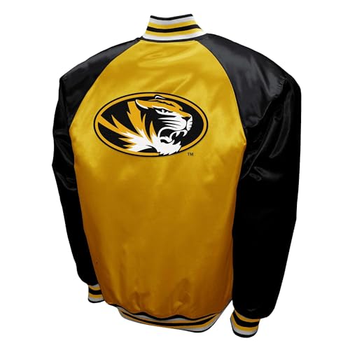 2Bhip NCAA University of Missouri Tigers Adult Black Lightweight Vintage Style Satin Bomber Varsity Jacket2
