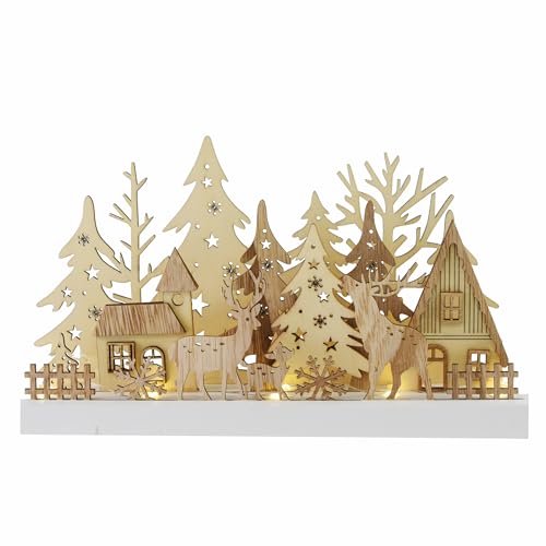 Winterlandschaft Wald aus Holz LED Batterie Timer Deko-Leuchte Xmas...
