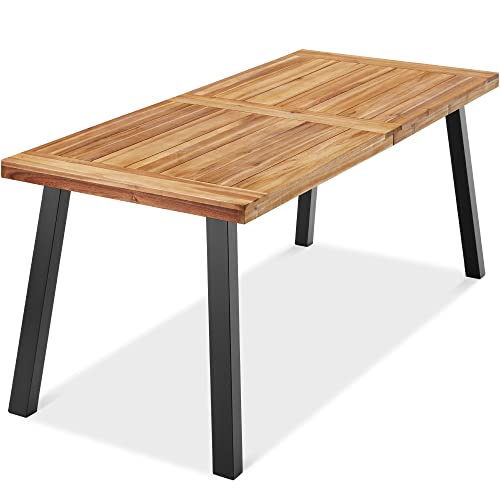 Best Choice Products 6-Person Acacia Wood Dining Table - Indoor/Outdoor Picnic Table with Steel Legs, 350 lb Capacity