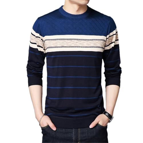 Men's Striped Knitted Sweater Casual Striped Knit Spring and Autumn Long Sleeved Pullover Men's Crew Neck Sweater