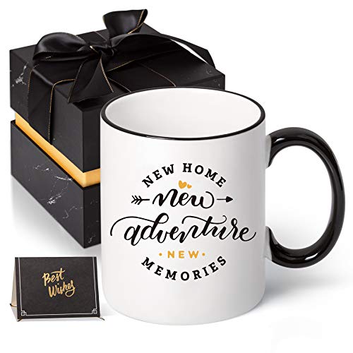 House Warming Presents for New Home- NEW HOME NEW ADVENTURE NEW MEMORIES - Housewarming Gifts New Home for Women, Men, Him, Her, Ceramic Coffee Mug Tea Cup 11 Oz with Gift box (Single)