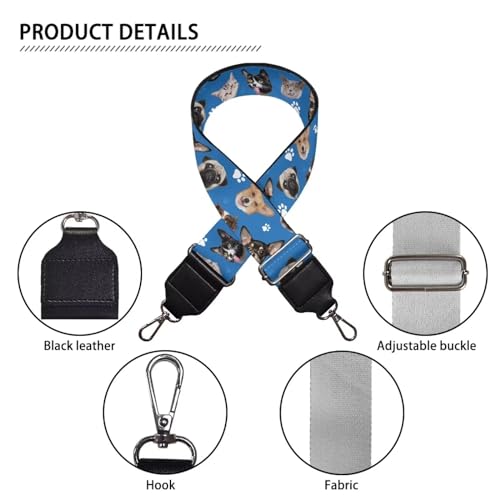 Image of Cute Cat Wide Bag Straps Replacement Crossbody Kawaii Dog Guitar Straps for Handbags /Purses /Messenger /Duffel Bags Backpack Straps Replacement Adjustable Length from 30 inch to 50.3 inch