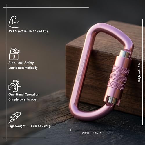 Image of FresKaro 3inch 12kN-2698lbs Auto Locking Carabiner Clips, Solid D Shape, Heavy Duty 7075 Aluminum, Lightweight 1.09oz, Rust Proof, for Hammock, Hiking, Dog Leash, Keychain etc., Multi-Colors