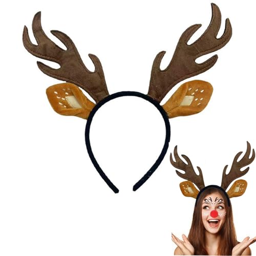 JieJieko Deer Antlers Headband Reindeer Antlers Headband Women for Christmas Halloween Party Cosplay Costume (Brown)