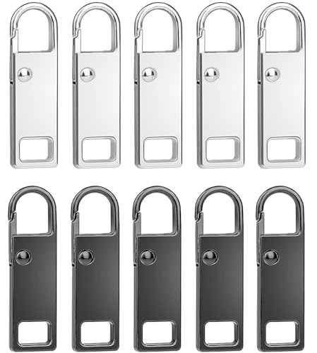 10 Pcs Cremallera de Repuesto, Tiradores de Cremallera de Metal, Lengüetas Desmontables, Reemplazo para Equipaje, Chaquetas, Mochilas y Ropa
