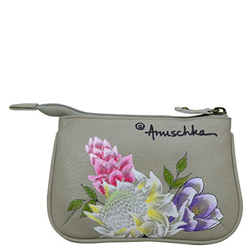Anuschka Women’s Hand-Painted Genuine Leather Medium Zip Pouch - Coin And Key Pouch - Zippered, 2 Key Fobs - Regal Peacock #TOP1