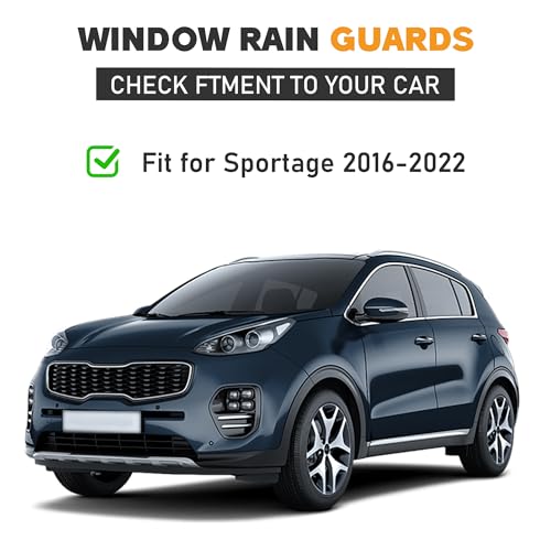 Image of Shatterproof Taped-On Window Deflectors for Kia Sportage 2017-2022 with Chrome Trim, Rain Guards, Window Visors for Car, Vent Deflector, 4pcs
