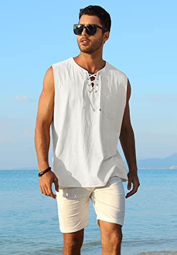 KUYIGO Men's Fashion Beach Sleeveless Shirts Hippie Tank Top Linen Viking Tunic for Summer4