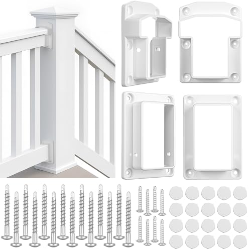 Beeveer 2 Sets Vinyl Fence Railing Bracket Kit with Screws Straight Porch and Deck Railing Bracket Fits for 2″ x 3.5″ White Top and Bottom for Yorkshire and Bolton