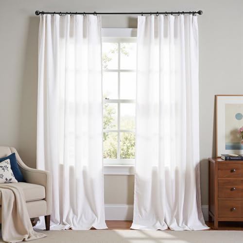 jinchan Cortinas blancas de lino de 108 pulgadas de largo para sala de estar, bolsillo para cortinero, pestañas traseras, cortinas de ventana para filtrado de luz para dormitorio, cortinas de color