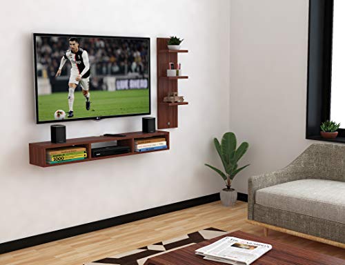 Image of DAS Wall Mount TV Entertainment Unit /with Set Top Box Stand and 3 Wall Shelves Display Rack Classic Walnut (Ideal for up to 48 inch) Screen- Bolivar