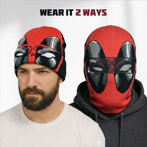 Image of Marvel Deadpool Beanie Hat, Winter Knit Cap with Cuff