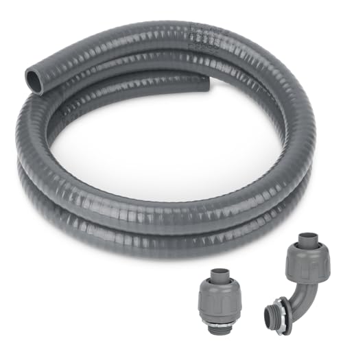 HOMNUTS Electrical Conduit Kit 1/2'' 4FT Grey Electrical AC Whip Kit, Liquid-Tight Flexible...
