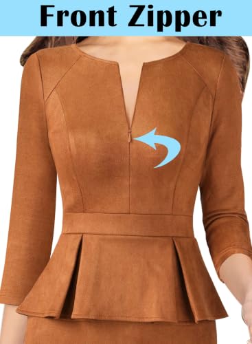 Image of VFSHOW Womens Work Business Office Front Zipper Peplum Church Sheath Dress
