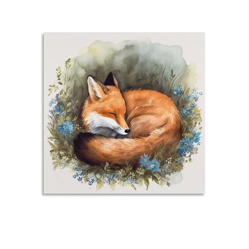 Toile murale abstraite renard endormi pour habiller un grand mur vide 70x70cm