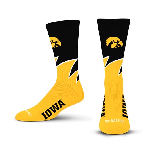 For Bare Feet NCAA IOWA HAWKEYES Black Wave Crew Sock Team Color LARGE