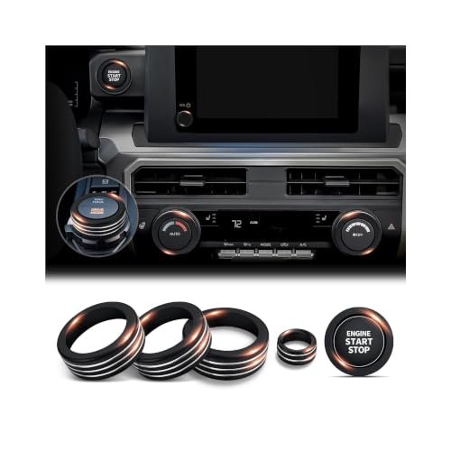 Image of for Toyota Tacoma 2024-2026 & 4Runner 2025-2026, 8-Inch Screen Aluminum Alloy Knob Cover Trim - Fits Push Start, AC, Volume & 4WD Gear Switch (Black, 6-Piece Set)