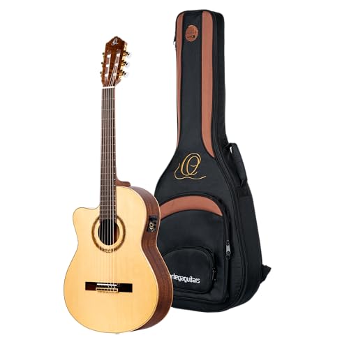 Ortega Guitars Konzert Gitarre Linkshänder – Elektro-Akustisch, 4/4, Slim Neck – Performer Series – Inklusive Gig Bag – Massive Sitka Fichte, Sapele, Natur (RCE138SN-L)